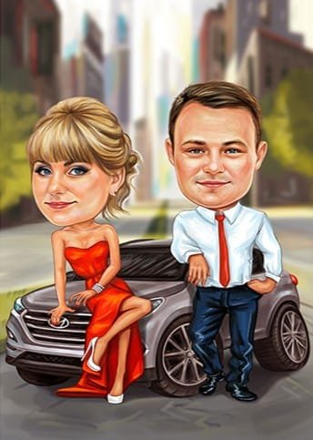 карикатура на двойка в официални облекла