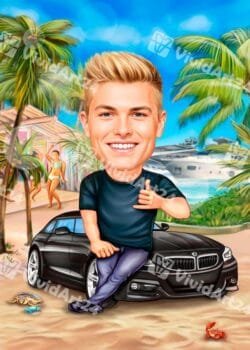 Карикатура по снимка на мъж на плажа