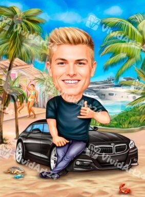 Карикатура по снимка на мъж на плажа
