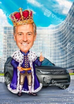 Карикатура на мъж  с кола Land Rover Discovery