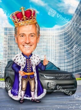 Карикатура на мъж  с кола Land Rover Discovery