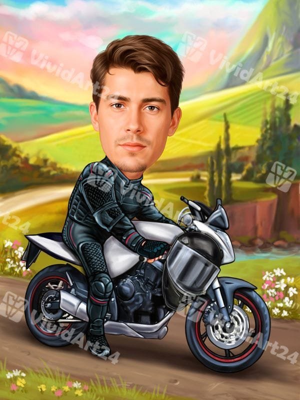 karikatura-maz-motor-ekipirovka-put Карикатура на мъж с мотор и мотористка екипировка на живописен път