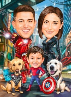 Семейна карикатура като Супергерои