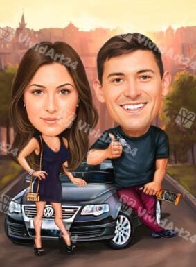 Карикатура за двойка с кола