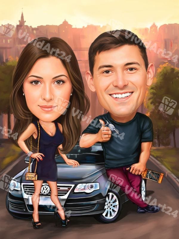 karikatura-za-dvoika-s-kola Карикатура за двойка с кола