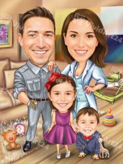 Семейна карикатура с две деца