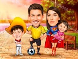 Карикатура за Семейство с две деца на плажа